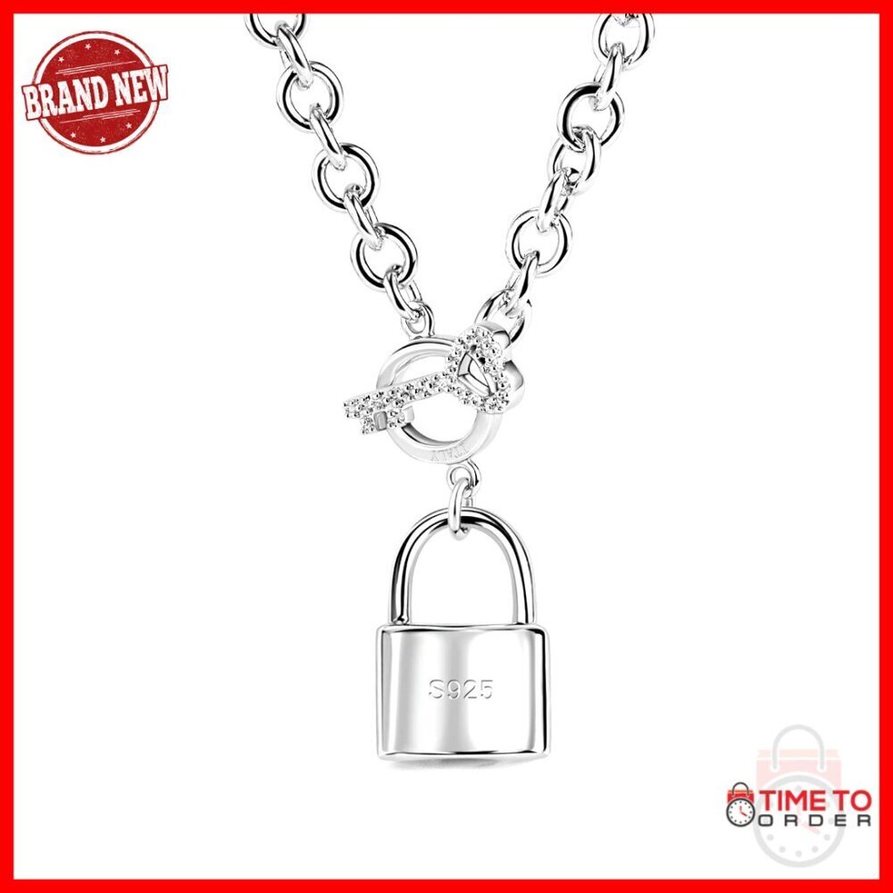 925 Sterling Silver Key Lock Pendant Necklace Rolo Chain Choker Jewelry